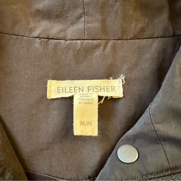 Eileen Fisher - Light Cotton/Nylon Stand Collar Long Coat, Black - Picture 6 of 11
